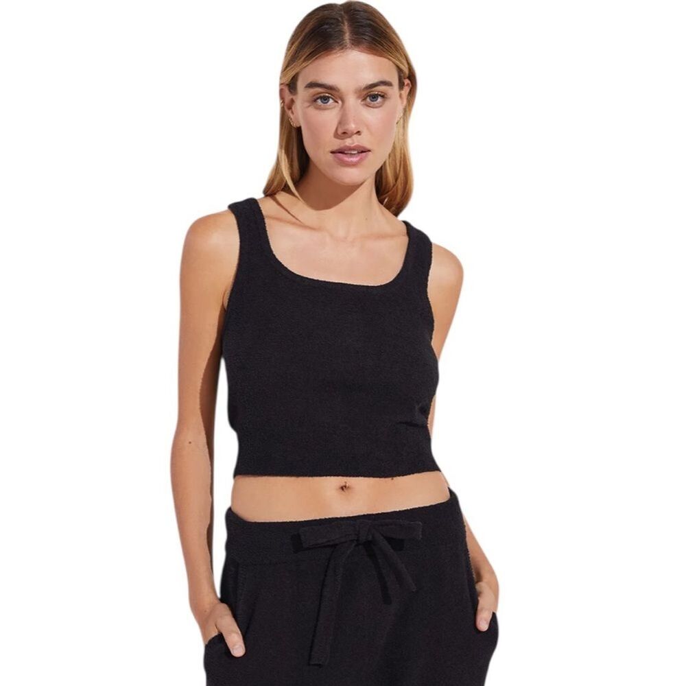 NWT Eberjey Recycled Boucle Cropped Tank Black Lounge Top Large